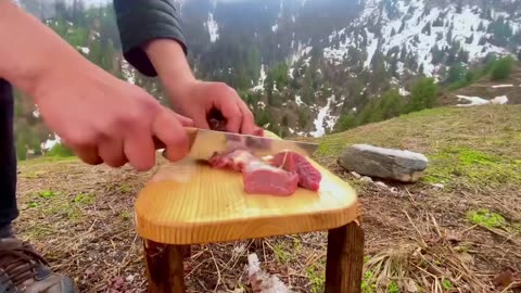 Cook meat on stone