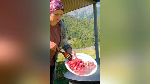 Cooked Lots of Tasty and Useful Liver! Roasting Meat in the Mountains of Azerbaijan!