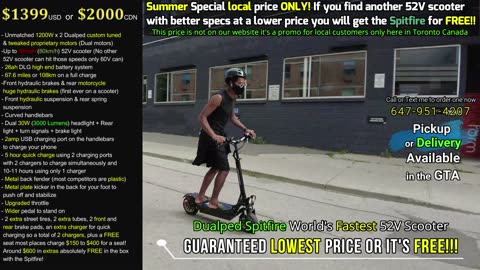 Guaranteed Lowest Price or it's FREE! Dualped Spitfire World's Fastest 52V Scooter!