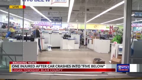 One injured after car crashes into storefront at Logan Towne Center in Altoona