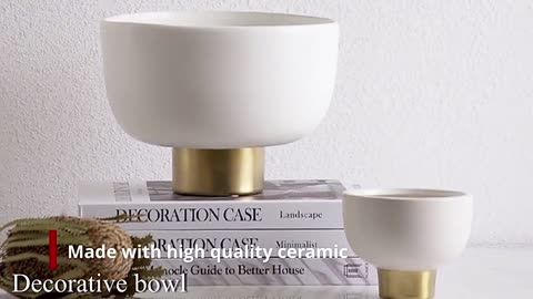 Modern Serving Bowl Fruit Plate Gold Ceramic Bowl Centerpiece Decorative White Bowl