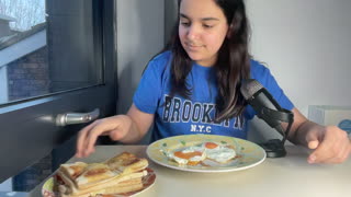 Cheese toastie with fried eggs mukbang | ASMR