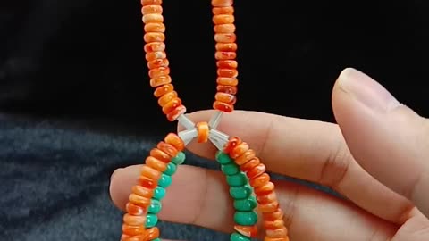 Natural turquoise and orange spiny oyster roundle beads handmade necklace Meaningful04