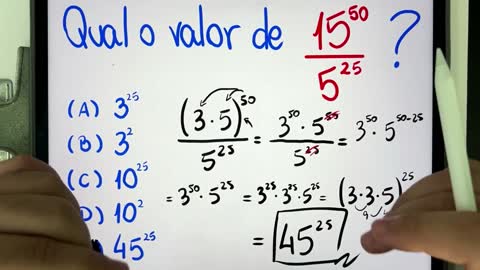 🤯 MATEMÁTICA BÁSICA DESBUGADA - 15⁵⁰5²⁵ = Divisão de potências bugante, você consegue