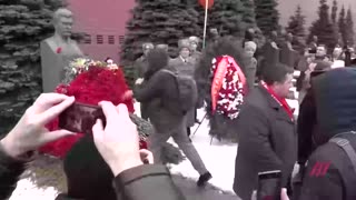 Man Throws Snowball at Lenin Statue During Ceremony and Is Promptly Swarmed by the Guards