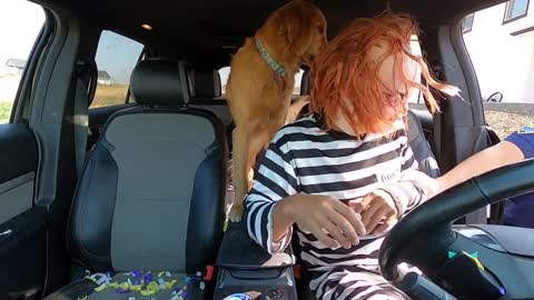 Chucky Surprises Police & Puppy with Car Ride Chase!