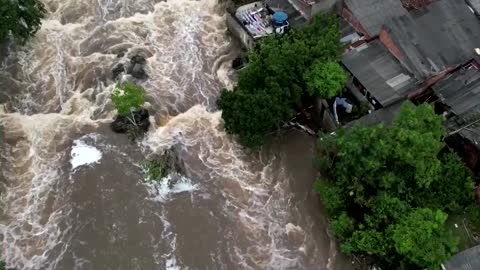 Drone footage shows extensive flooding in northeastern Brazil