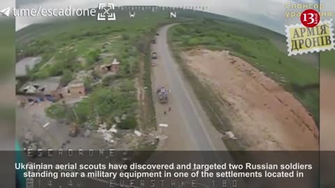 Kamikaze drone "visits” Russians standing on roadside with military equipment
