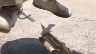skater bricklayer doing trick with the tool
