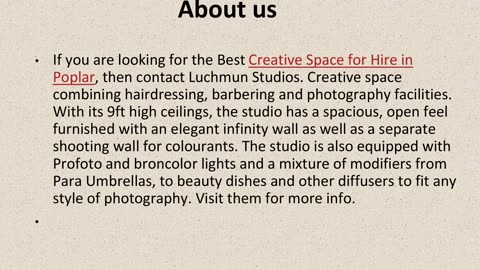 Best Creative Space for Hire in Poplar.