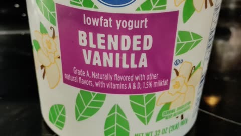 Eating Kroger Blended Vanilla Lowfat Yogurt, Dbn, MI, 9/22/23