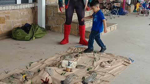 Cross the quicksand game with miles spin spider at a birthday party in Hempstead Texas w/ local hero