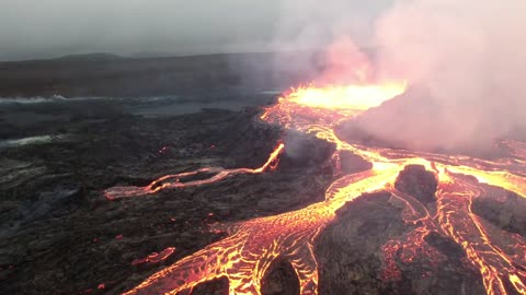 Iceland Geldingadalir Volcano August 14 video with drone