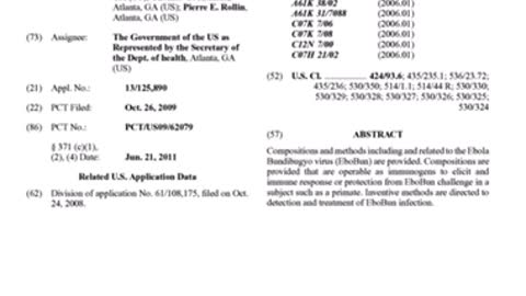 US Dept of HHS and the CDC Patented Bioweaponized Human-Ebola Virus October 2012