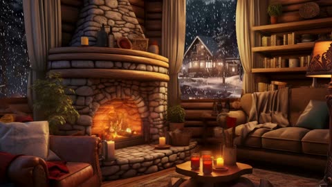 1 Hour Sleep Video with Cozy Fireplace and Snowy Serenity