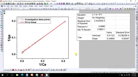 How to apply Linear Form of Langmuir Isotherma Method on experimental data using Origin Software