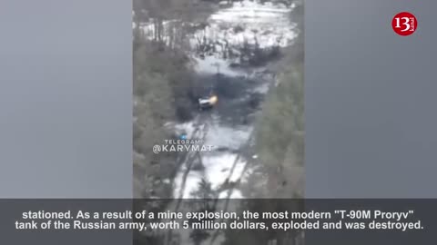 Moment a modern Russian tank worth 5 million dollars explodes on a mine
