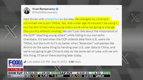 Vivek Ramaswamy appears on Fox Business' Mornings with Maria 9.15.23