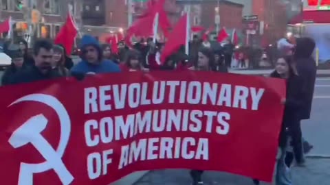 Communists marching in Brooklyn, New York City.