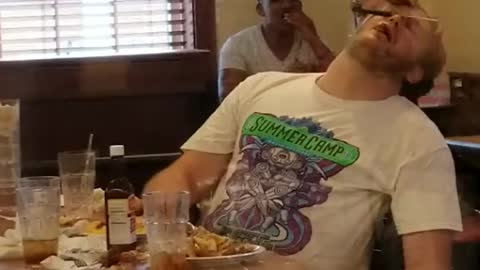Dude gets pranked after falling asleep in restaurant