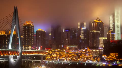 Chongqing skyline at night on a cloudy day