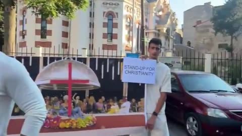 Andrew Tate are protesting outside a French embassy after olympic satanic blasphemy