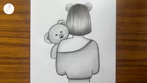 How to draw a girl holding a teddy bear || Girl drawing step by step || Easy drawing for beginners