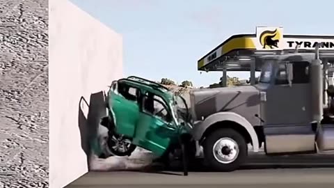 Damage test of a well-known car in a truck crash at 150 km/hour
