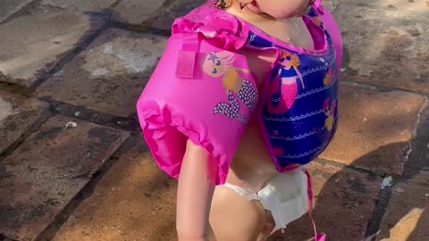 Baby Girl Full Sends into Pool Multiple Times