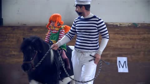 Young Pippi Longstocking With Dad Riding Horse