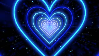 155. Heart Tunnel Background 💙Blue Heart Neon Lights Love Heart Tunnel Loop