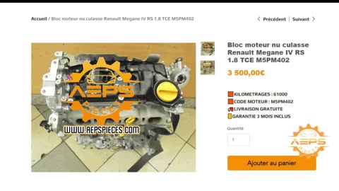 AEPSPIECES.COM - Bloc moteur nu culasse Renault Megane IV RS 1.8 TCE M5PM402