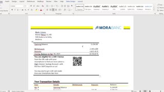 Andorra MoraBank banking statement template in Word Excel and PDF format
