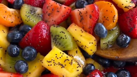 Summer Snacks FRESH FRUIT SALAD with HONEY-LIME POPPY SEED DRESSING!😍