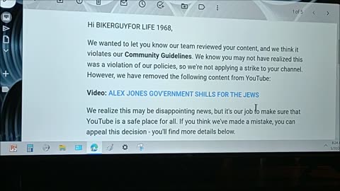 JEWTUBE DELETES MY CHANNEL OVER ALEX JONES JEW GOY