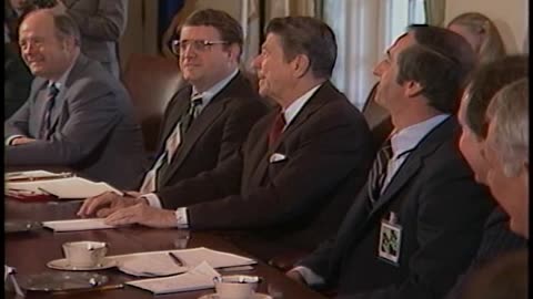 President Reagan having Lunch with Vice President Bush in the Oval Office.