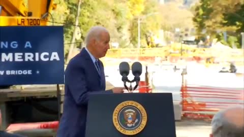 Joe Biden wanders off the stage after his speech in Pennsylvania.