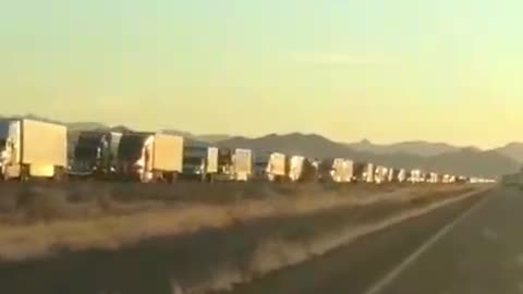 USA truckers convoy on the highway near Lordsburg, New Mexico