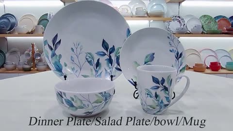 Porcelain Floral English Style Porcelain Dinnerware Set with White Porcelain Dishes