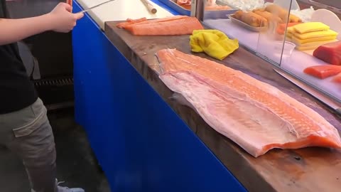 How To Fillet a Whole Salmon | Sashimi & Sushi -Taiwanese street food