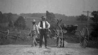 Rural Wagon Giving Mail To Town Carrier, United States Post Office (1903 Black & White Film)