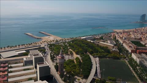 aerial spain barcelona sunny day inspire prores aerial video of downtown barcelona in spain