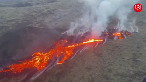 WATCH: Aerial footage of sprawling red-hot lava in Iceland