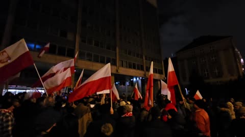 Protest of Free Poles in front of the government headquarters in Poznań. 1/Feb/2024
