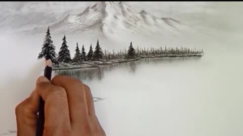 Pencil drawing landscape scenery