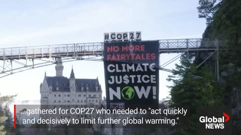 COP27: Drone shows climate activists' huge protest poster near German castle