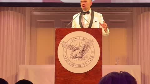 Jack Posobiec gives a speech at the NYYRC gala