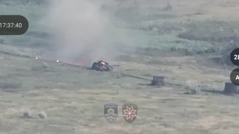 Ukrainian artillery makes a direct hit on a Russian tank