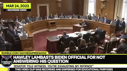 Hawley Lambasts Biden Official For Not Answering His Question; 'You're Exhausting My Patience'