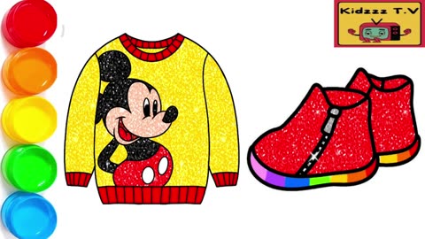 Coloring Mickey Mouse Clothes And Rainbow Shoes | Kidzzz TV